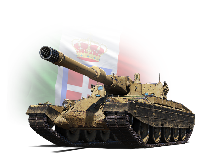 Char lourd italien rhinoceronte sur fond de drapeau italien sur le jeu World of Tanks