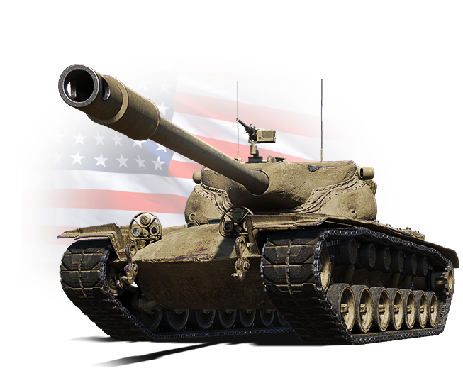 Char lourd américain T57 Heavy sur fond de drapeau des états-unis sur le jeu World of Tanks