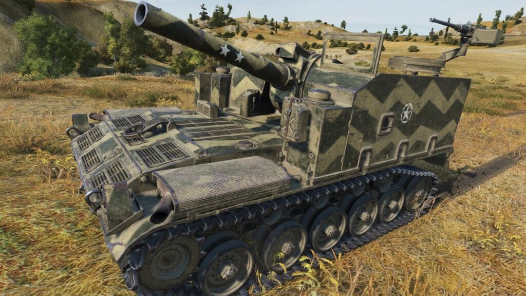 Un artillerie américaine M44 de rang 6 sur le jeu World of Tanks